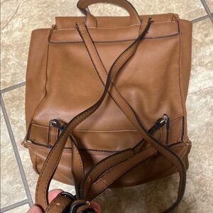 Brown  Backpack Small Totebag School Practical Utility